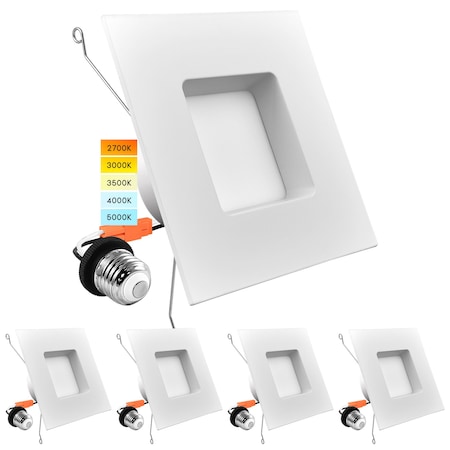 Luxrite 5"/6" Square LED Recessed Can Lights 5 CCT 2700K-5000K 12.5W (90W Equivalent) 1100LM Dimmable 4-Pack LR23789-4PK